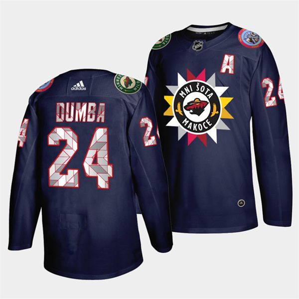 Men's Minnesota Wild #24 Matt Dumba 2021/22 Navy Native American Heritage Day Stitched Jersey Men's Minnesota Wild #24 Matt Dumba 2021/22 Navy Native American Heritage Day Stitched Jersey